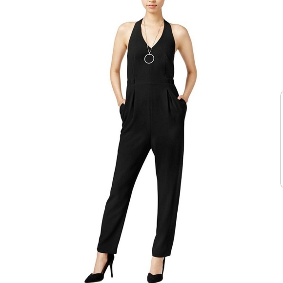 Bar III Pants - BarIII Jumpsuit Cross Back Vneck Sleeveless Pocket